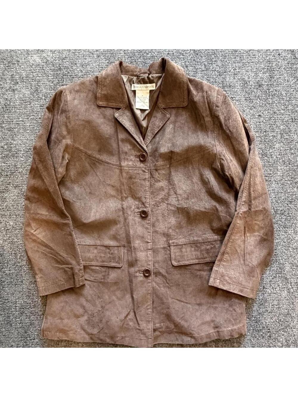 Real leather suede finish ladies jacket brown Jessica Holbrook medium